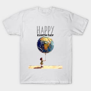 Earth Day: A Little Girl Holding an Earth Balloon, "Happy Earth Day" T-Shirt